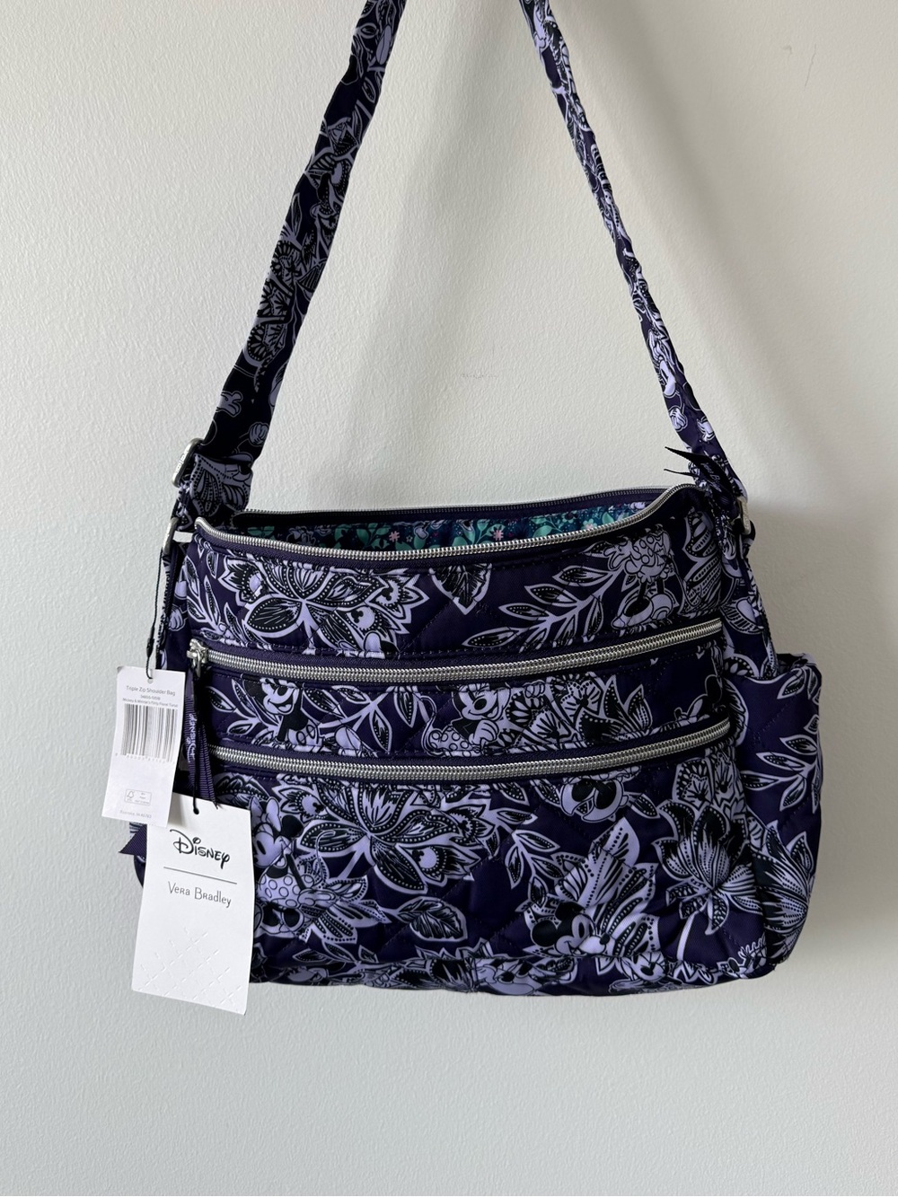 Vera Bradley Disney Flirty Floral Tiple Zip Shoulder Bag - Picture 3 of 11